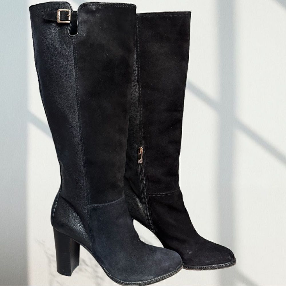 Vince Camuto Lanessa Black Heeled Suede and Leather Boots 8.5